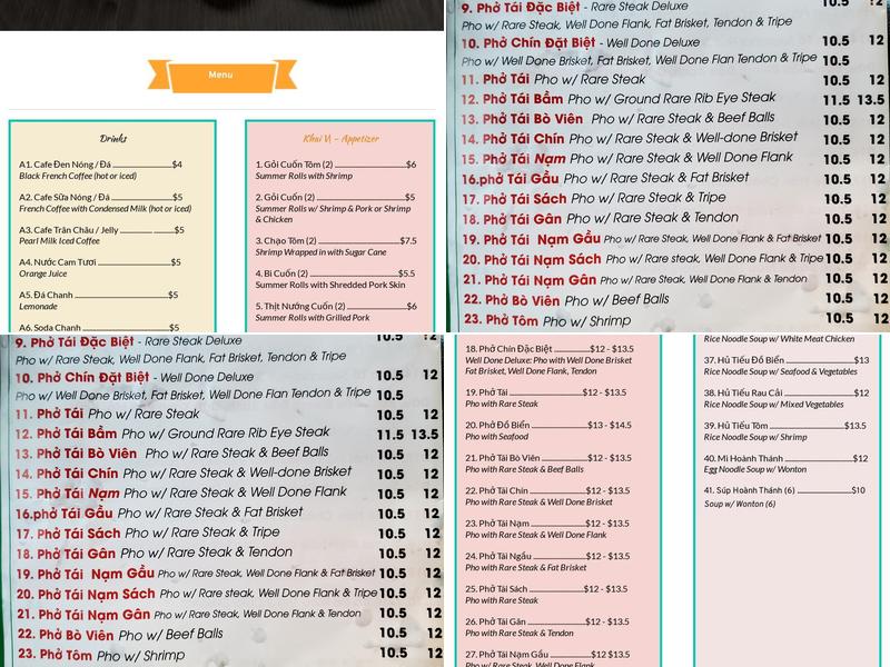Pho Son Vietnamese Menu