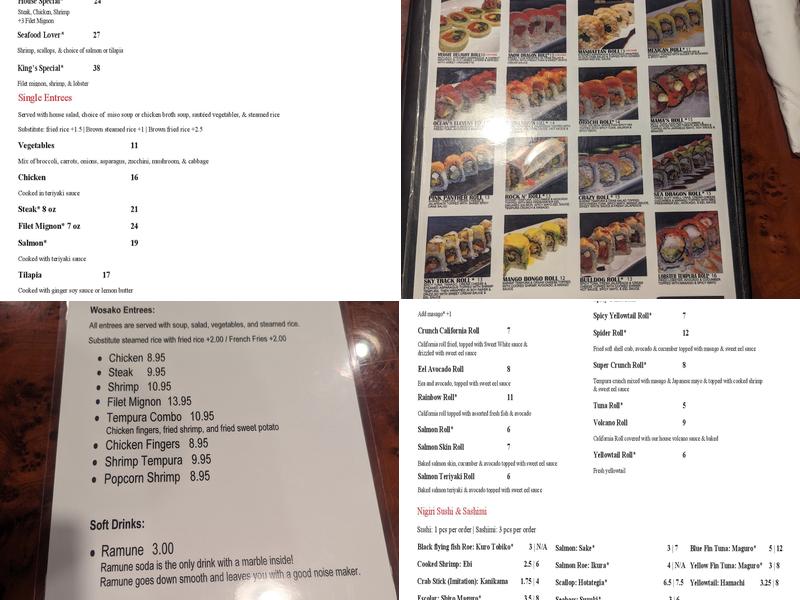 Wasabi Sushi & Steak Japanese Restaurant Menu