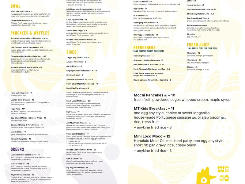 Mahi ‘ai Table Menu