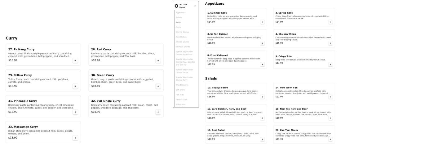Red Elephant Thai Cuisine Menu