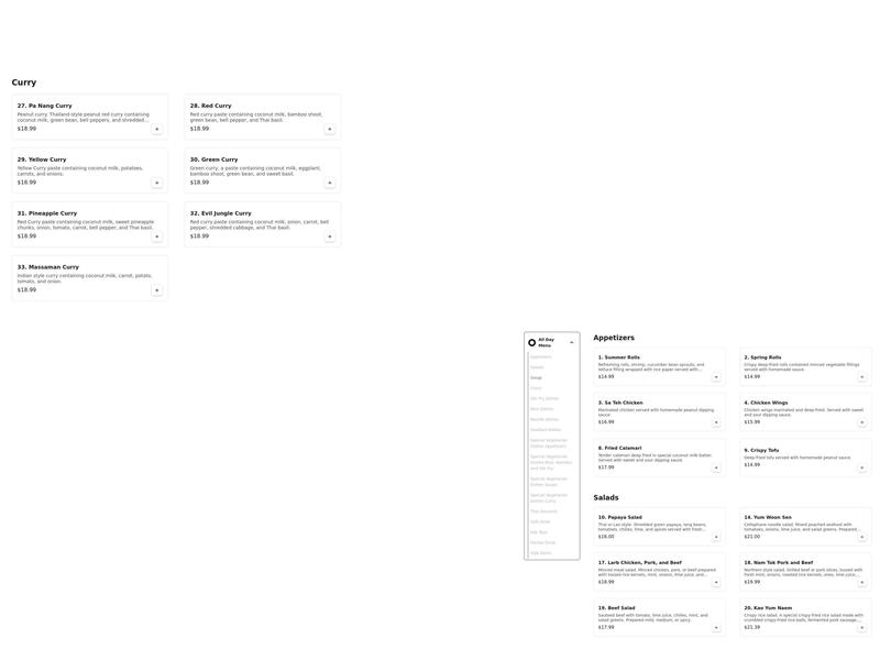 Red Elephant Thai Cuisine Menu