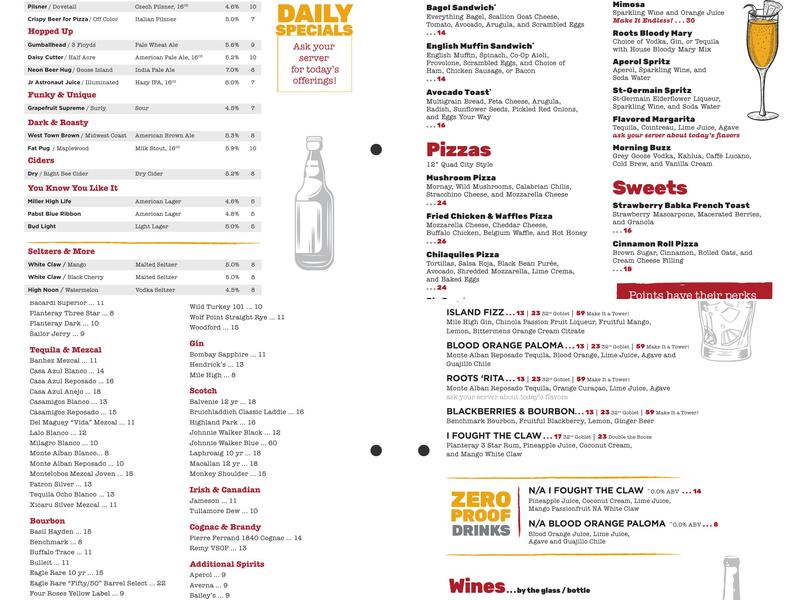 Roots Handmade Pizza - South Loop Menu