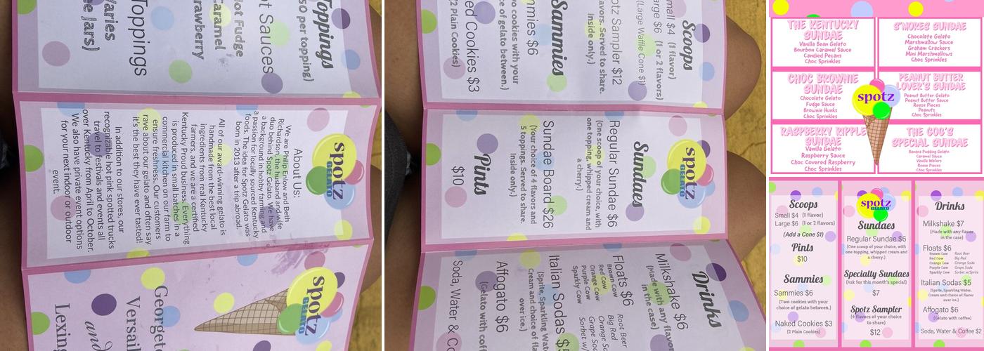 Spotz Gelato Menu