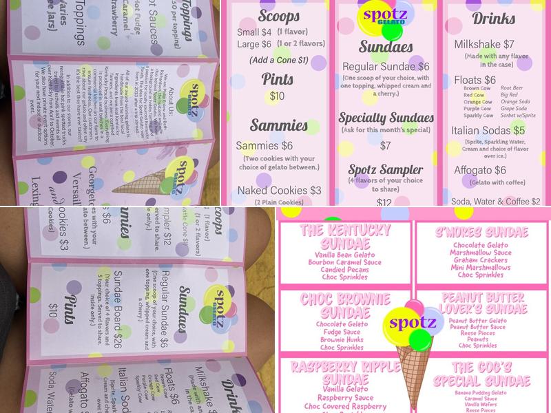 Spotz Gelato Menu
