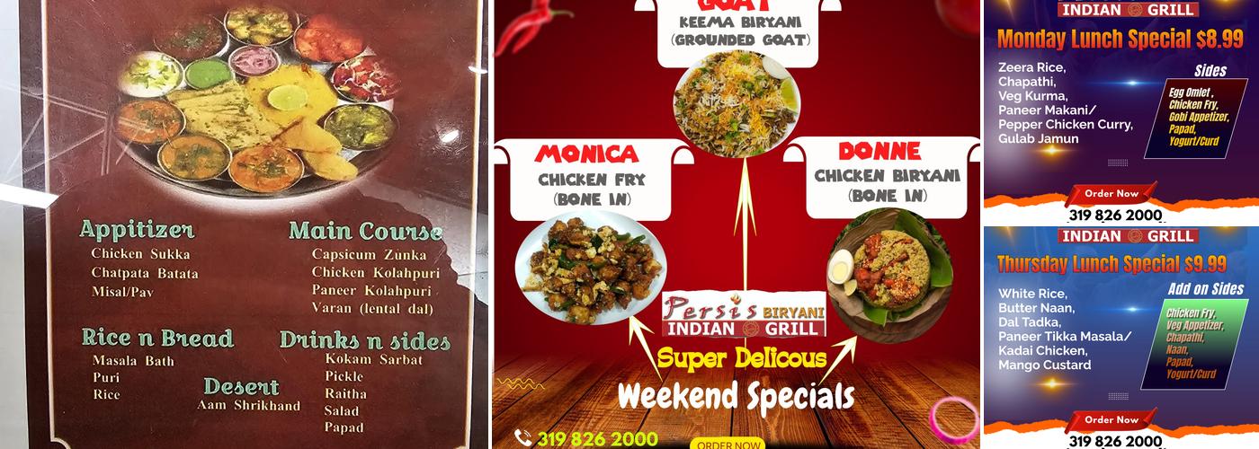 Persis biryani indian grill Menu