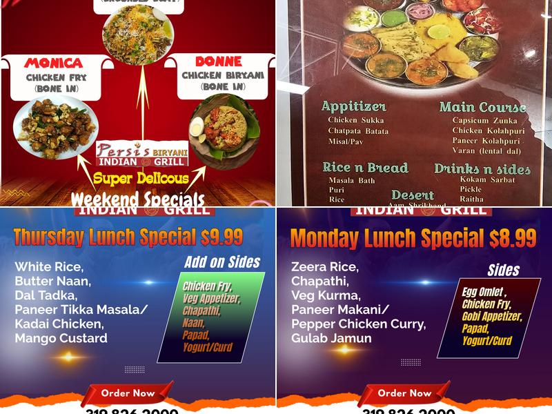 Persis biryani indian grill Menu