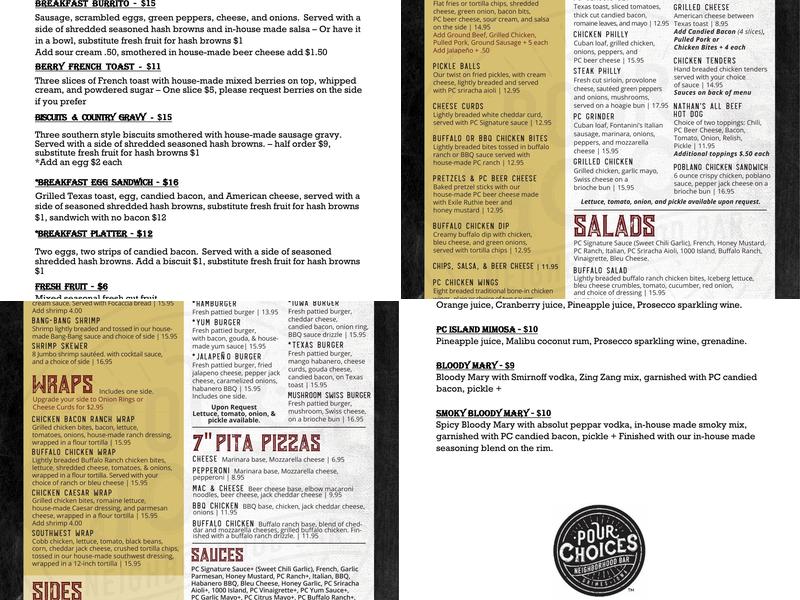 Pour Choices Neighborhood Bar Menu