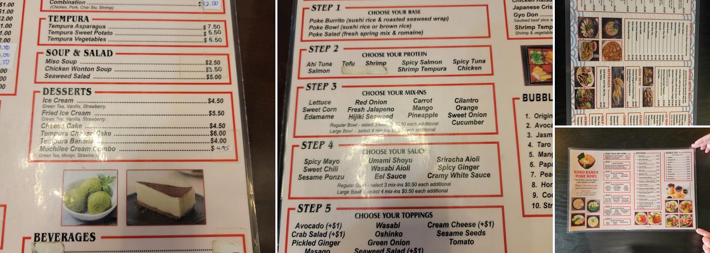 Koko Ramen Menu