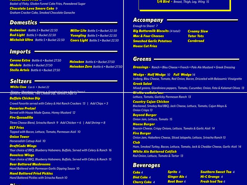 DraftCade Toledo Menu