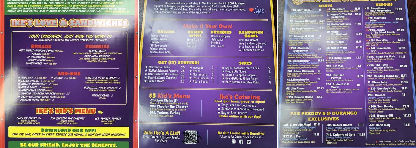 Ike's Love & Sandwiches Menu