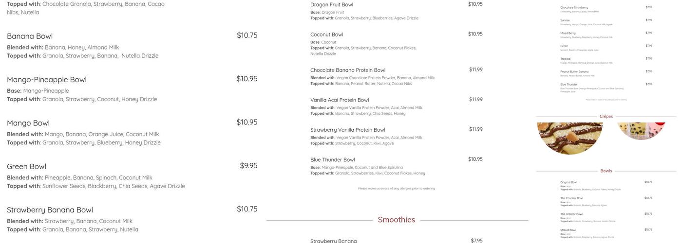 Fruit-A-Bowls Menu