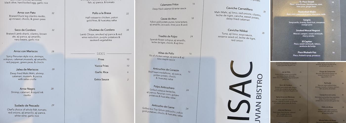 Pisac Peruvian Bistro Menu
