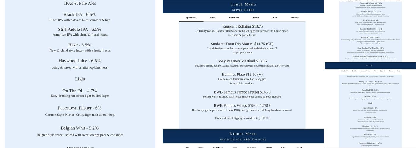 BearWaters Brewing Company: Creekside Menu