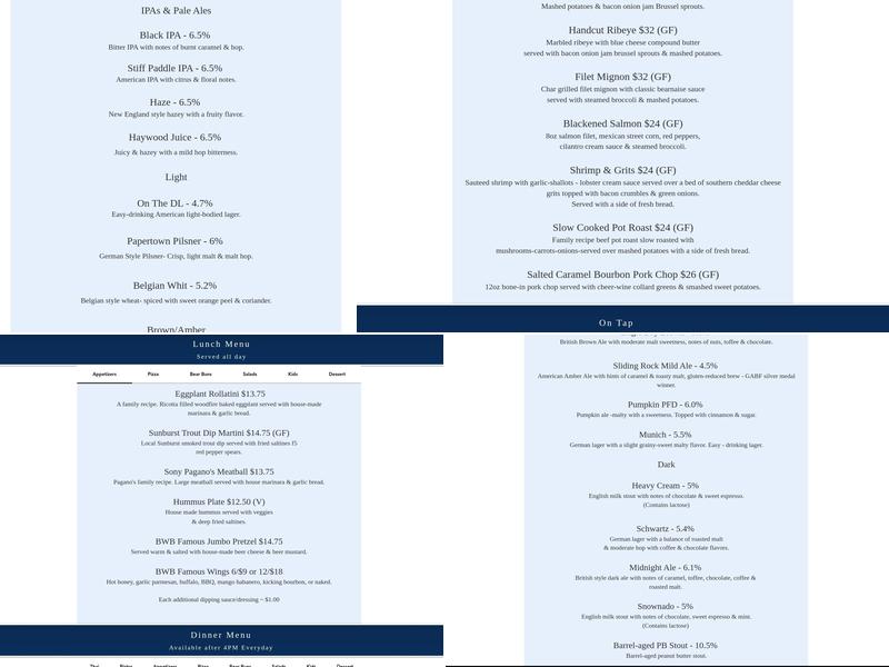 BearWaters Brewing Company: Creekside Menu