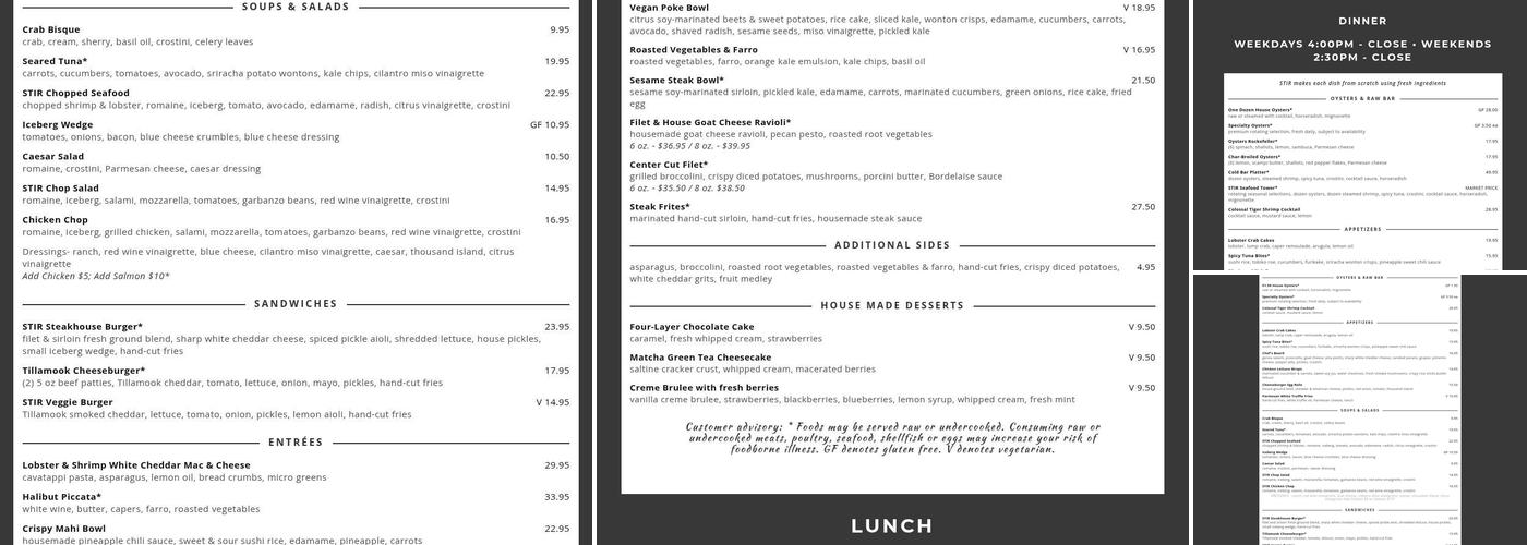 STIR Menu