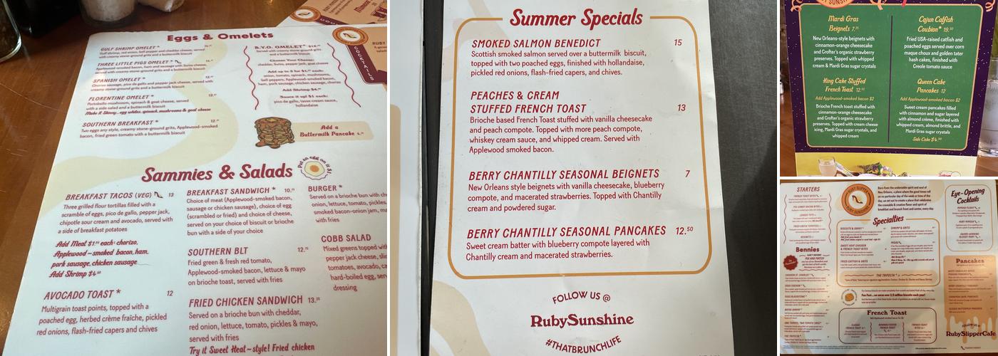 Ruby Sunshine Menu