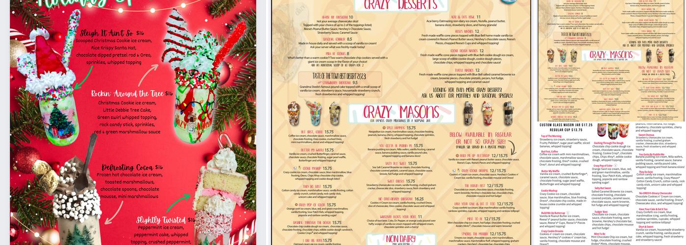 The Crazy Mason Milkshake Bar Menu