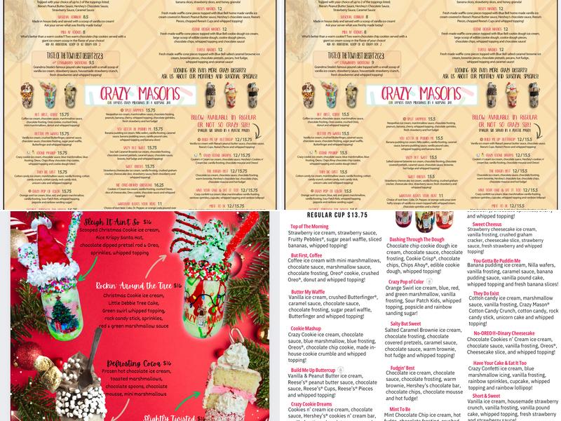 The Crazy Mason Milkshake Bar Menu