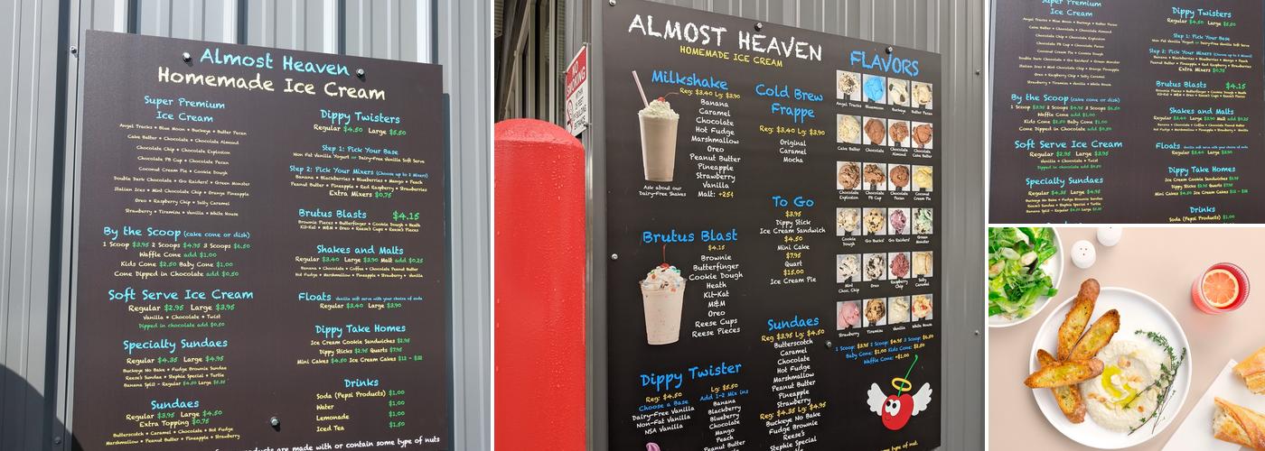 Almost Heaven Ice Cream Menu