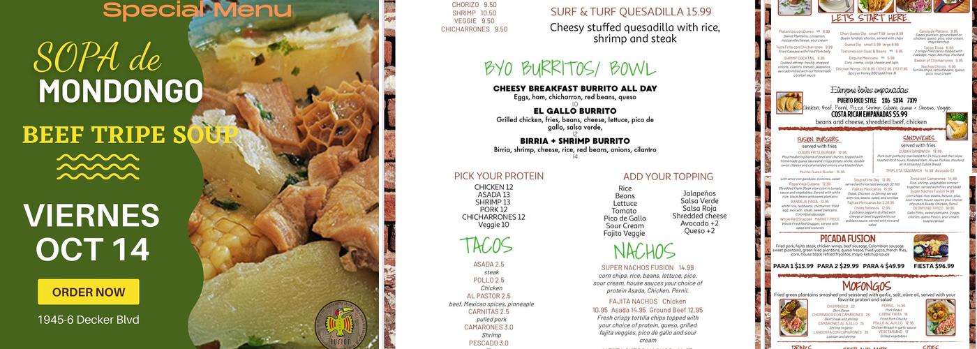 Fusion Cocina Latina Menu