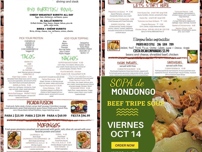 Fusion Cocina Latina Menu