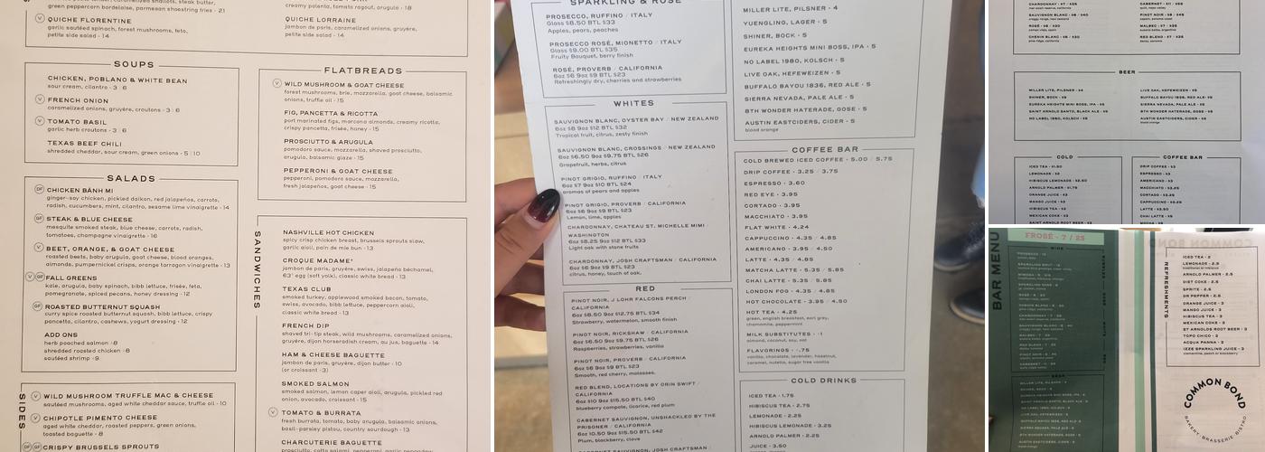 Common Bond Bistro & Bakery - City Place Menu