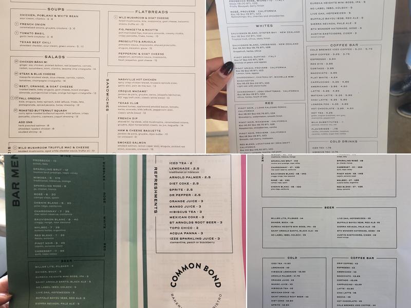 Common Bond Bistro & Bakery - City Place Menu