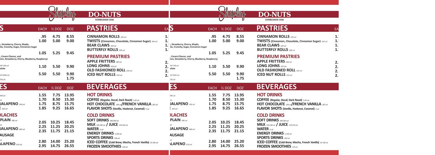 Shipley Do-Nuts Menu