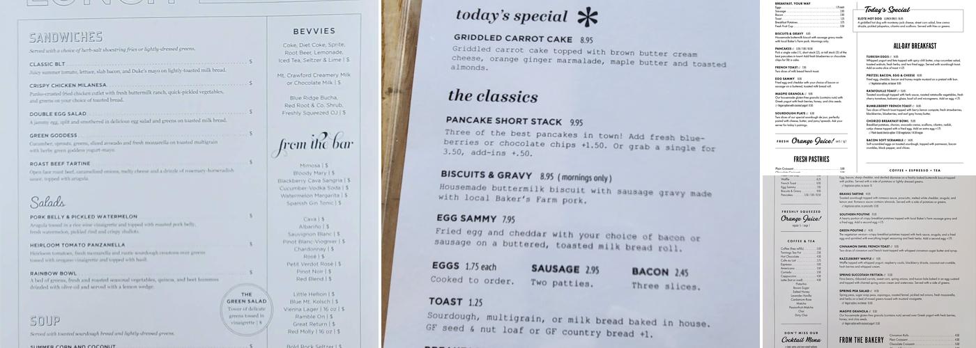 Magpie Diner Menu