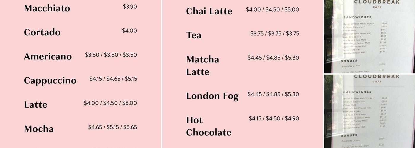 Cloudbreak Café Menu