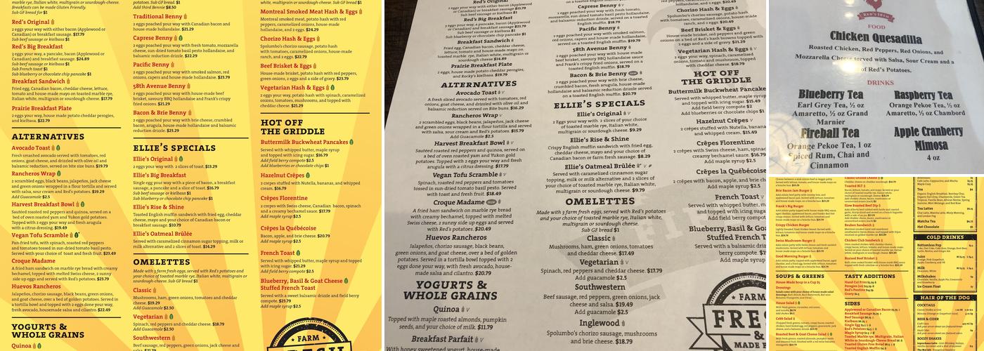 Red's Diner 58th Menu