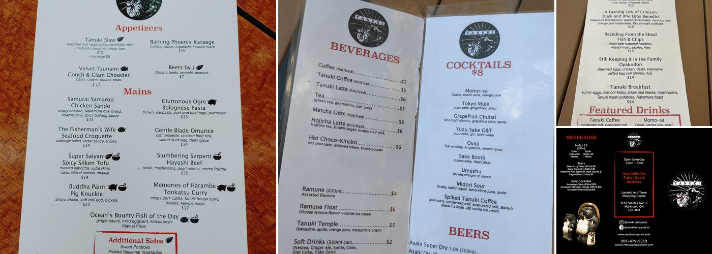 Tanuki Restaurant Menu