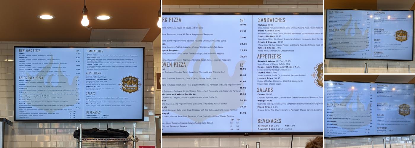 Freda's Pizza Menu