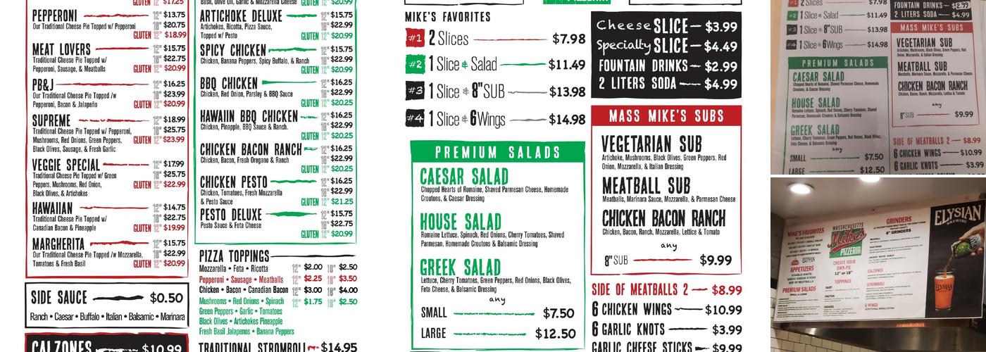 Massachusetts Mike's Pizzeria Menu
