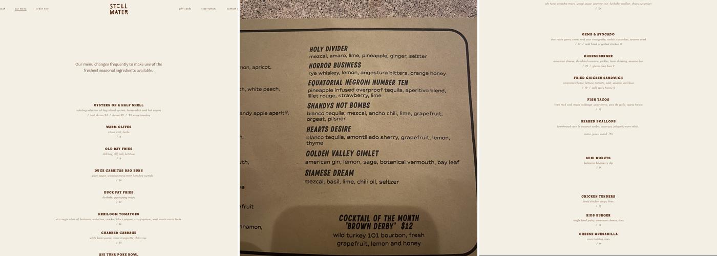 Stillwater Menu