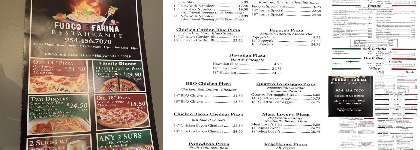 Fuoco e Farina Resturante Menu