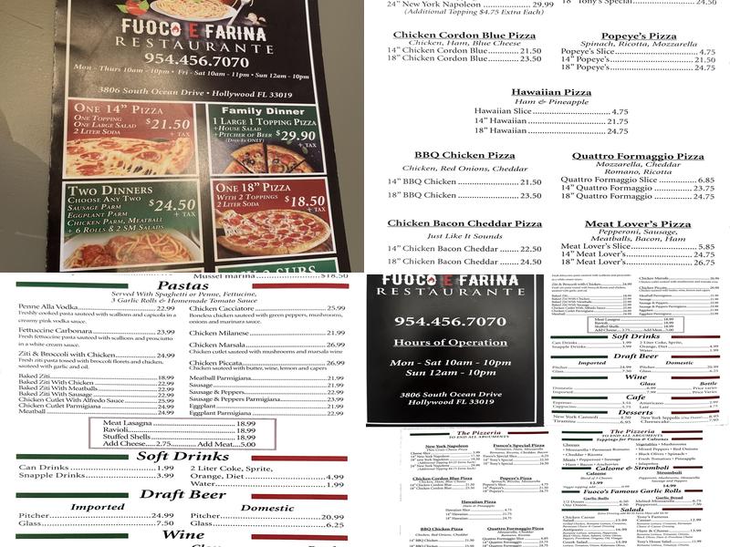 Fuoco e Farina Resturante Menu