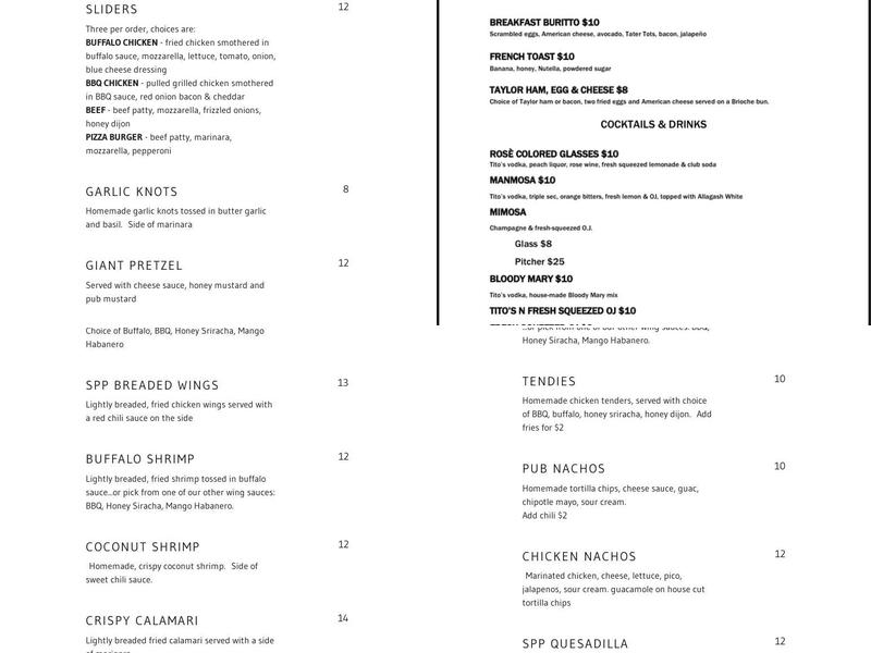 Six Points Pub Menu