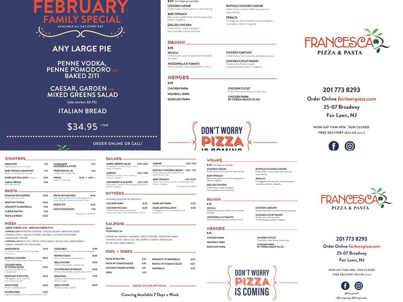 Francesca Pizza & Pasta Menu