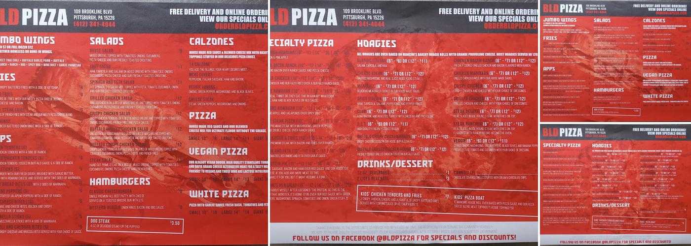 BLD Pizza Menu