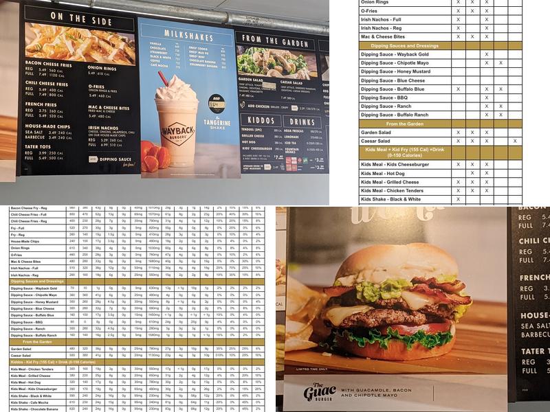 Wayback Burgers Menu