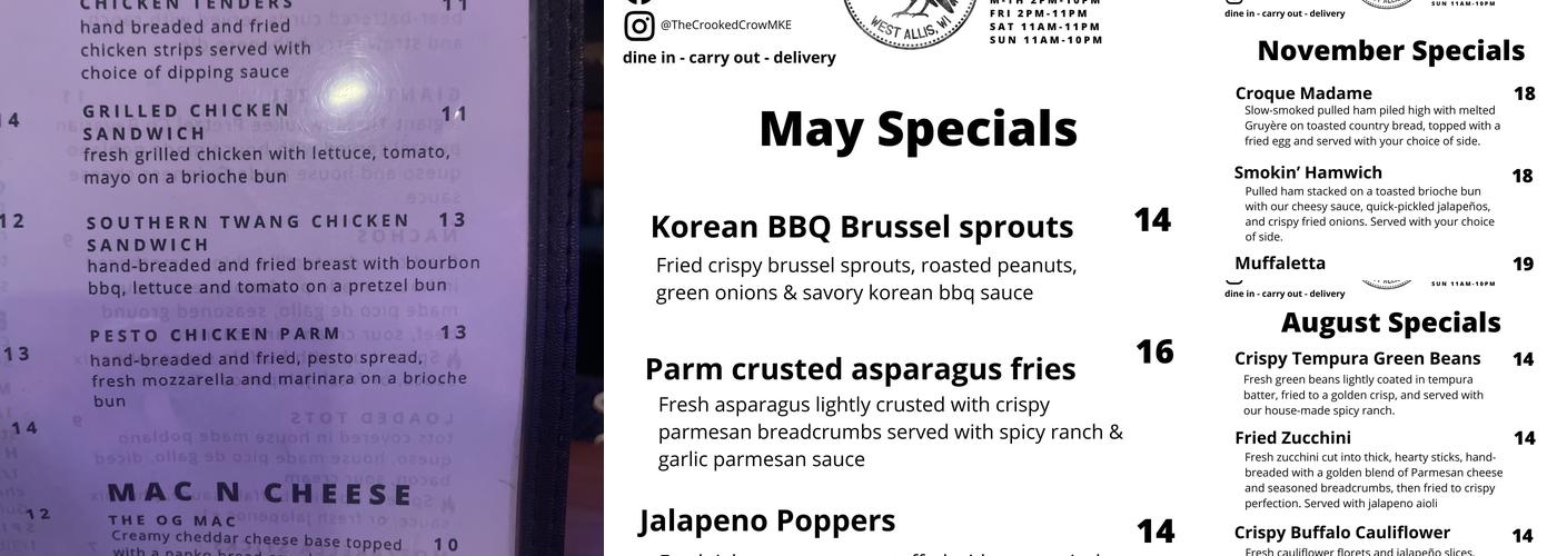 The Crooked Crow Menu