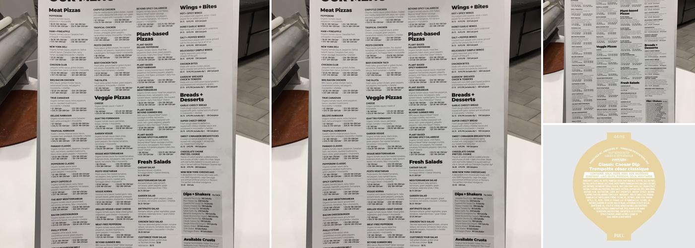 Panago Pizza Menu