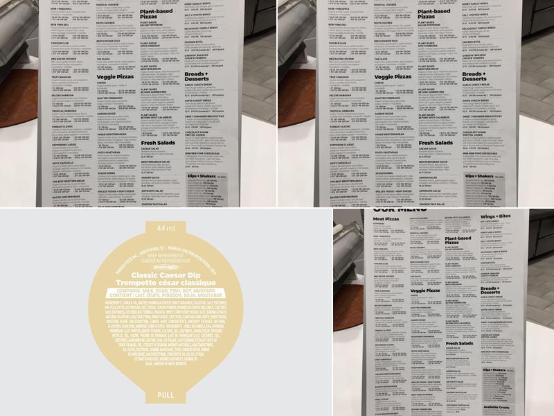 Panago Pizza Menu