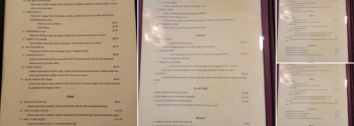Thai Cali Menu