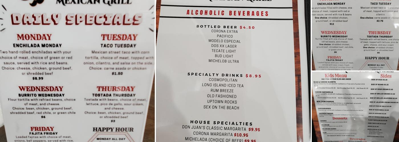 Don Juan's Mexican Grill Menu