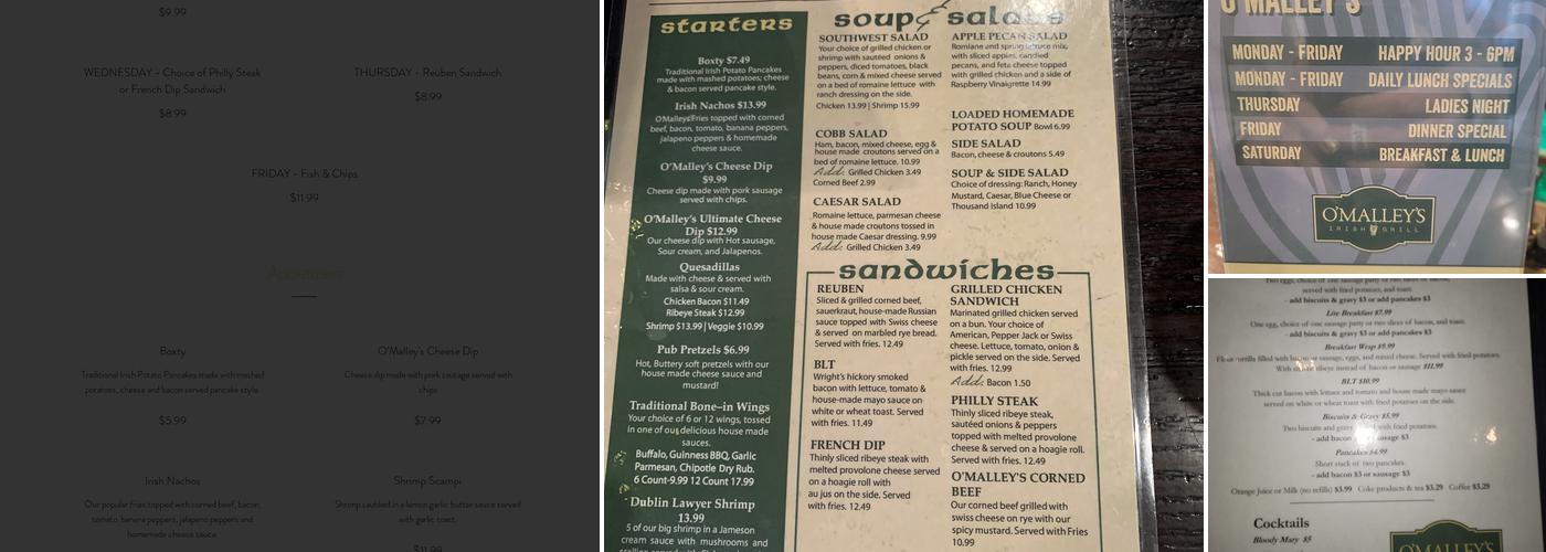 O'Malley's Irish Grill Menu