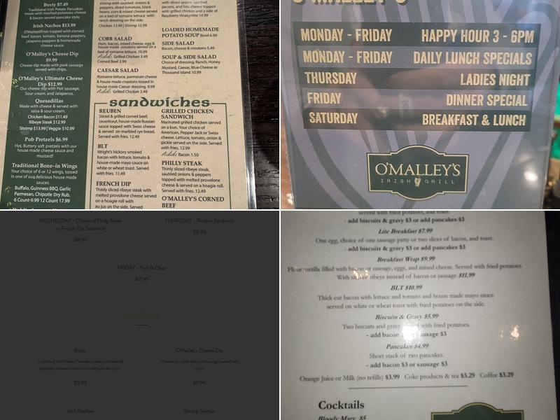 O'Malley's Irish Grill Menu