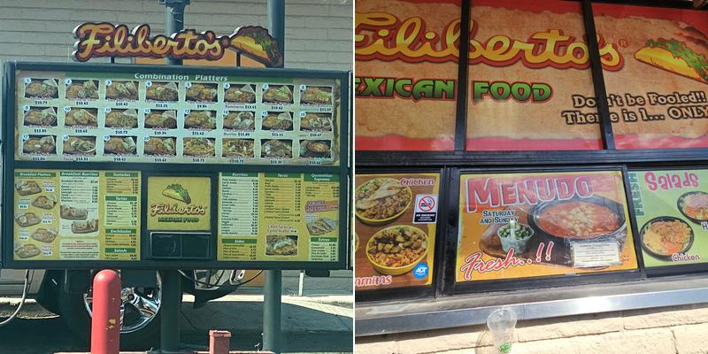 Filiberto's Mexican food Menu