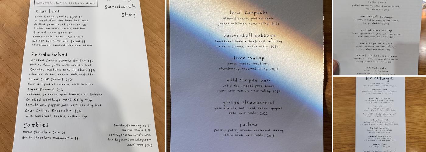Heritage Menu